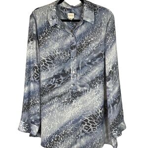 Chico's Gray and Black Animal Patterned Chiffon Blouse Chico Size 3 or XL